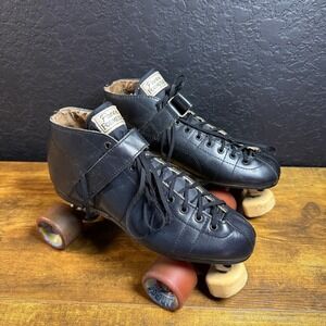 Pacer Formula II Black Leather Vanguard Wheels Quad Roller Skates Mens 9